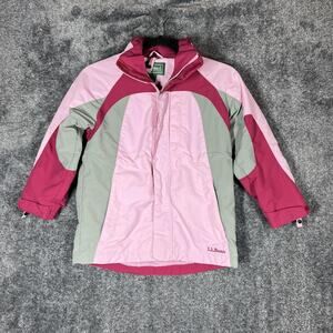LL Bean Jacket Girls Large 6X/7 Pink Gray Winter Coat Nylon Outdoor Hooded Ski